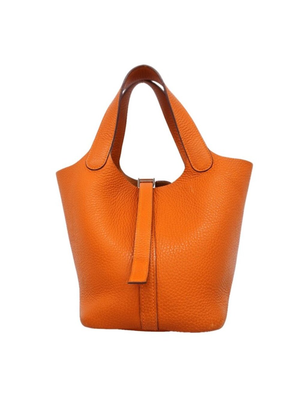 Hermes Handbag Picotin PM Taurillon Clemence Orange Silver